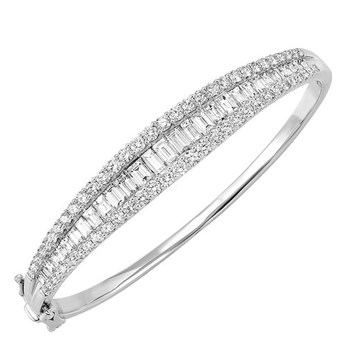 14K Graduated Baguette & Round Diamond Bangle