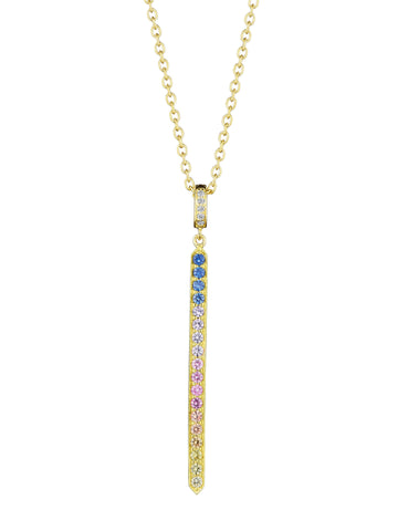 Penny Preville 18K Yellow Gold Multi Color Sapphire Pointed Bar Pendant
