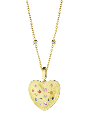 Penny Preville 18K Yellow Gold Multi Color Sapphire Galaxy Heart Pendant