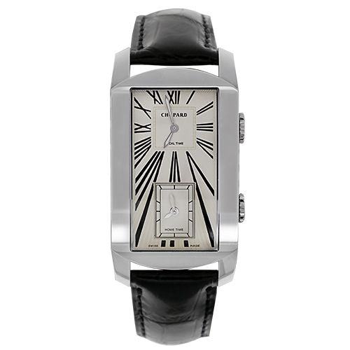 Chopard Dual Time 18K White Gold on Black Leather Strap