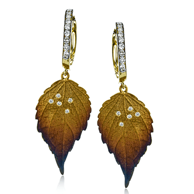 Simon G de184 Fallen Leaves Earrings in 18k Gold with Diamonds