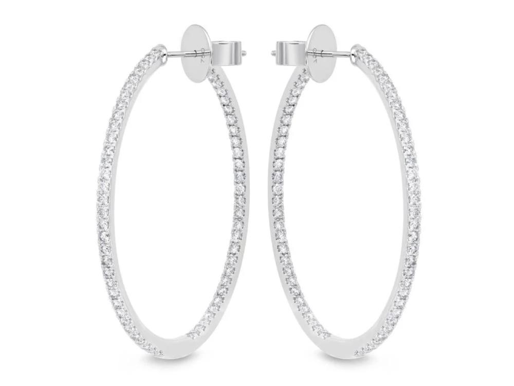 14K White Gold Prong Set 70mm Round Classic Diamond Hoop Earrings   Carrolls