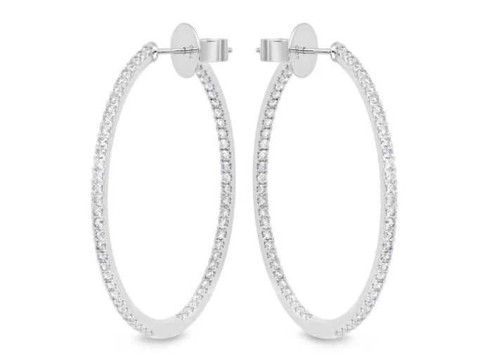 18K Large Diamond Inside Out Hoop Earrings (2 CTW)