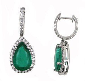 Emerald and Diamond Halo Drop Earrings