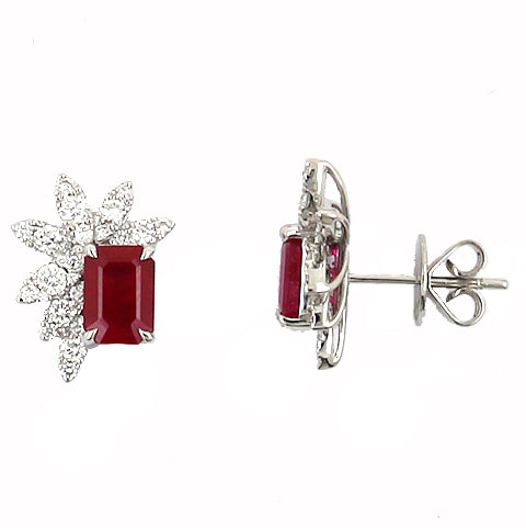 Ruby and Diamond Cluster Fashion Earrings