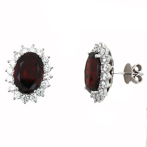 Garnet and Diamond Fashion Stud Earrings