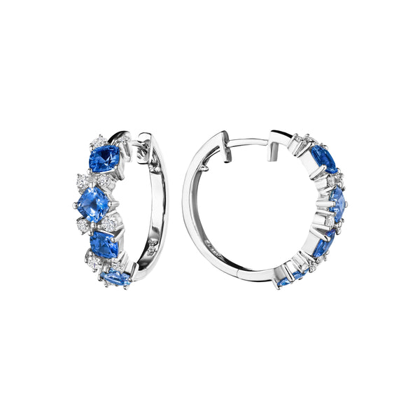 Penny Preville 18K White Gold Diamond & Cushion Cut Sapphire  Huggie Hoop Earrings