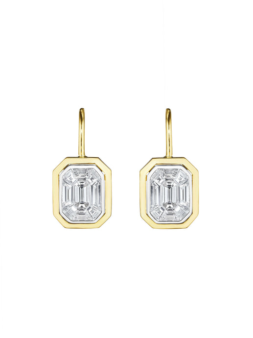 Penny Preville 18K Yellow, White or Rose Gold Emerald Shape Illusion Drop Earrings