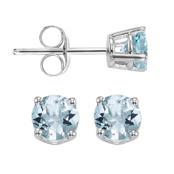 14kw prong aquamarine studs, ppd7.00aaa-4w