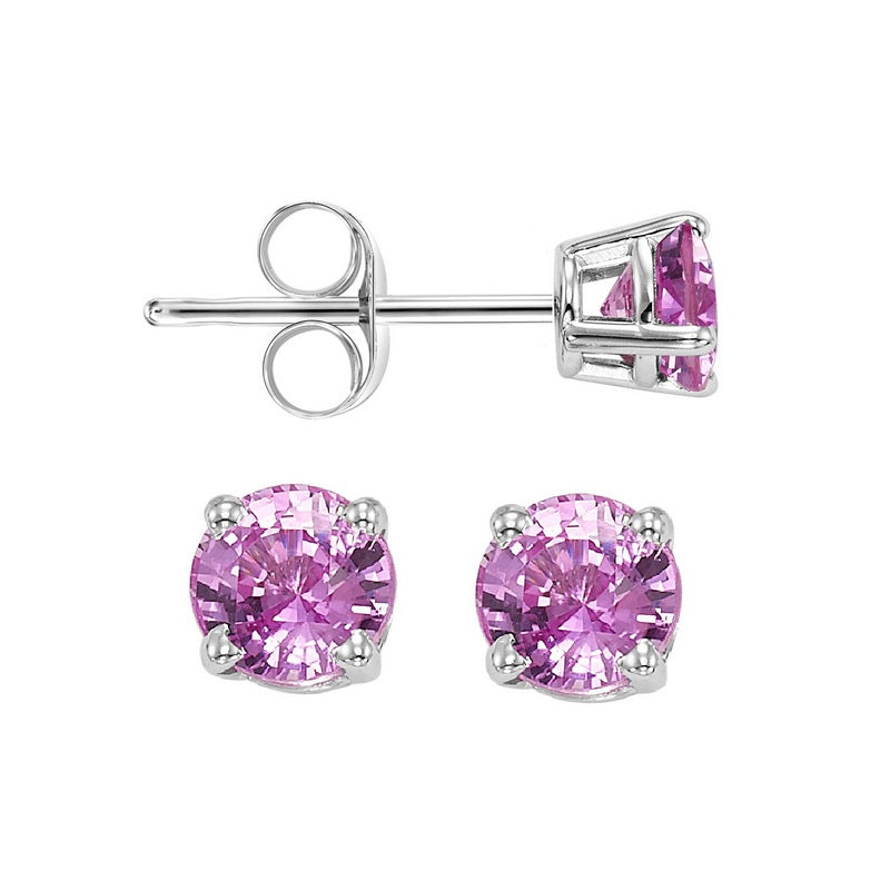14kw prong pink sapphire studs, fpps8.5-ss