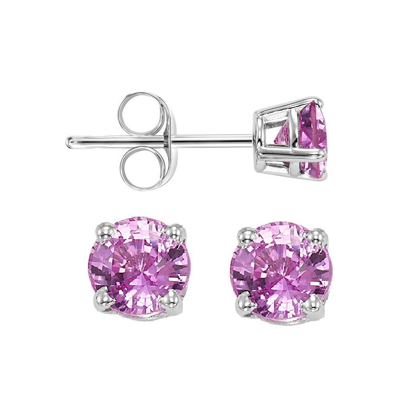 14kw prong pink sapphire studs, fpps10.5-ss