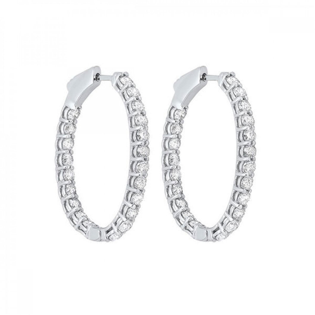 14K White Gold Prong Inside Outside Oval Shaped Diamond Hoop Earrings