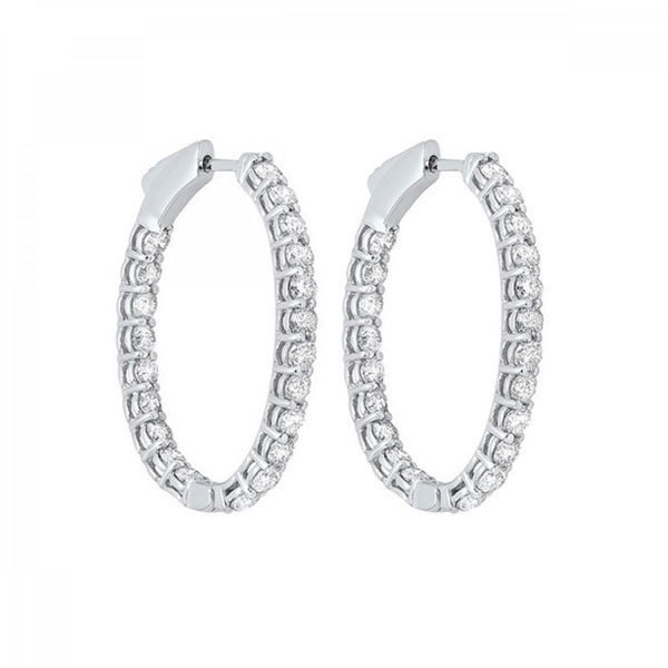 14K White Gold Prong Inside Outside Oval Shaped Diamond Hoop Earrings 3CTW