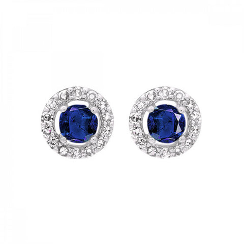 Sapphire and Diamond Halo Earrings set in 10k White Gold