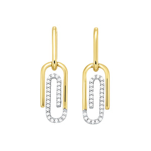 Gold Diamond Paperclip Earrings 1/7ctw