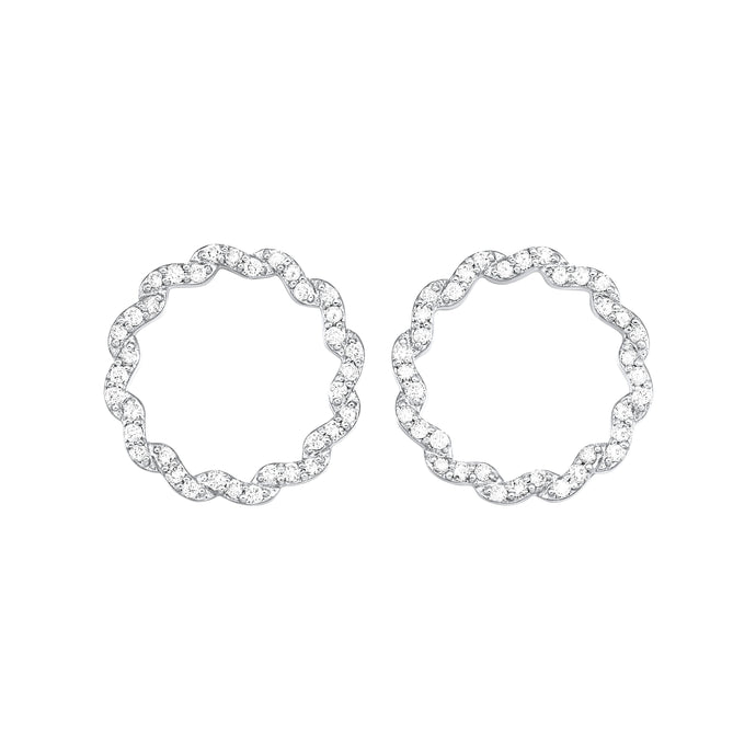 White Gold Diamond Circle Earrings - 1/4 ctw