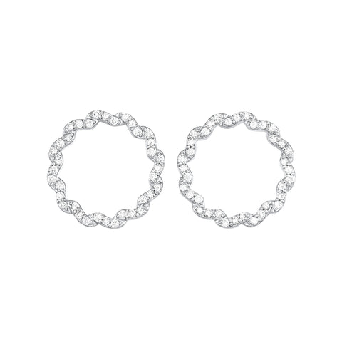 White Gold Diamond Circle Earrings - 1/4 ctw