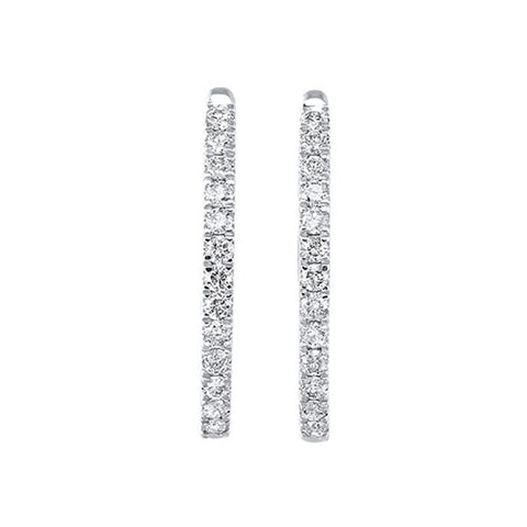 14k Round or Oval Diamond Hoop Earrings - 1 ctw