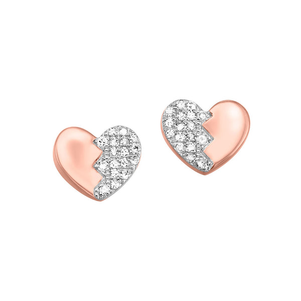 Rose Gold Heart Shaped Diamond Fashion Earrings 1/8ctw