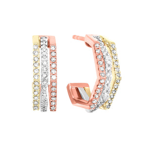 Tri-Color 1/2ctw Diamond Hoop Fashion Earrings