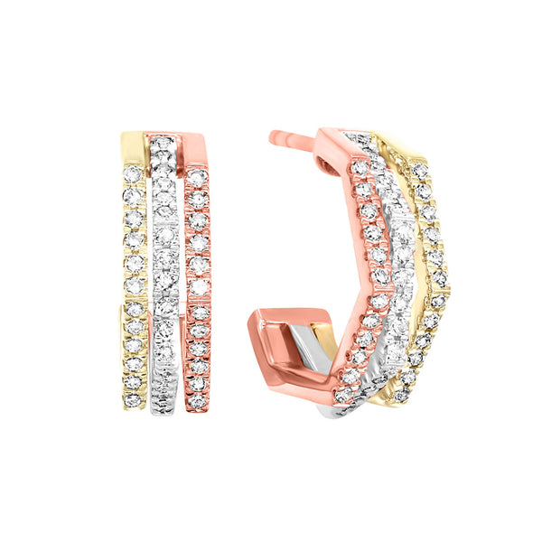 Tri-Color 1/2ctw Diamond Hoop Fashion Earrings