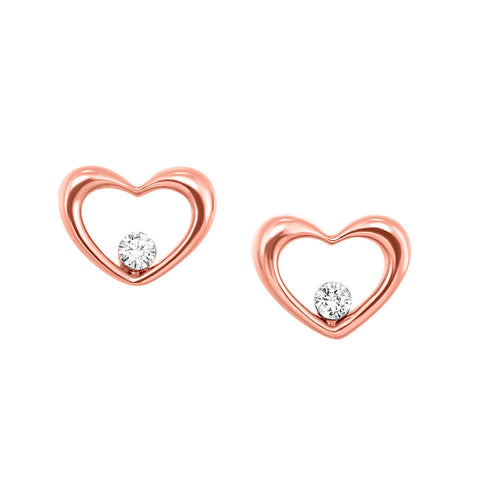 10K Rose Gold Heart Shaped Diamond Fashion Earrings 1/20ctw