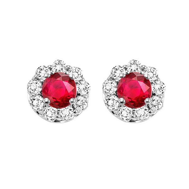 14KW Color Ens Halo Prong Ruby Earrings 3/4 CT | International Diamond ...
