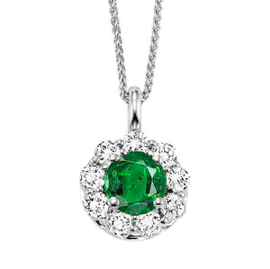 14kw color ens halo prong emerald pendant 3/8ct, h131-5-4wc