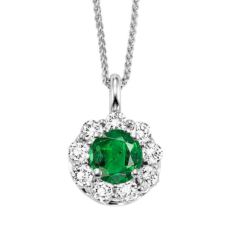 14kw color ens halo prong emerald pendant 3/8ct, h131-5-4wc