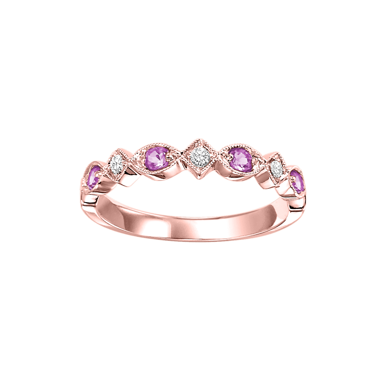 10kr mix prong pink sapphire band 1/20ct