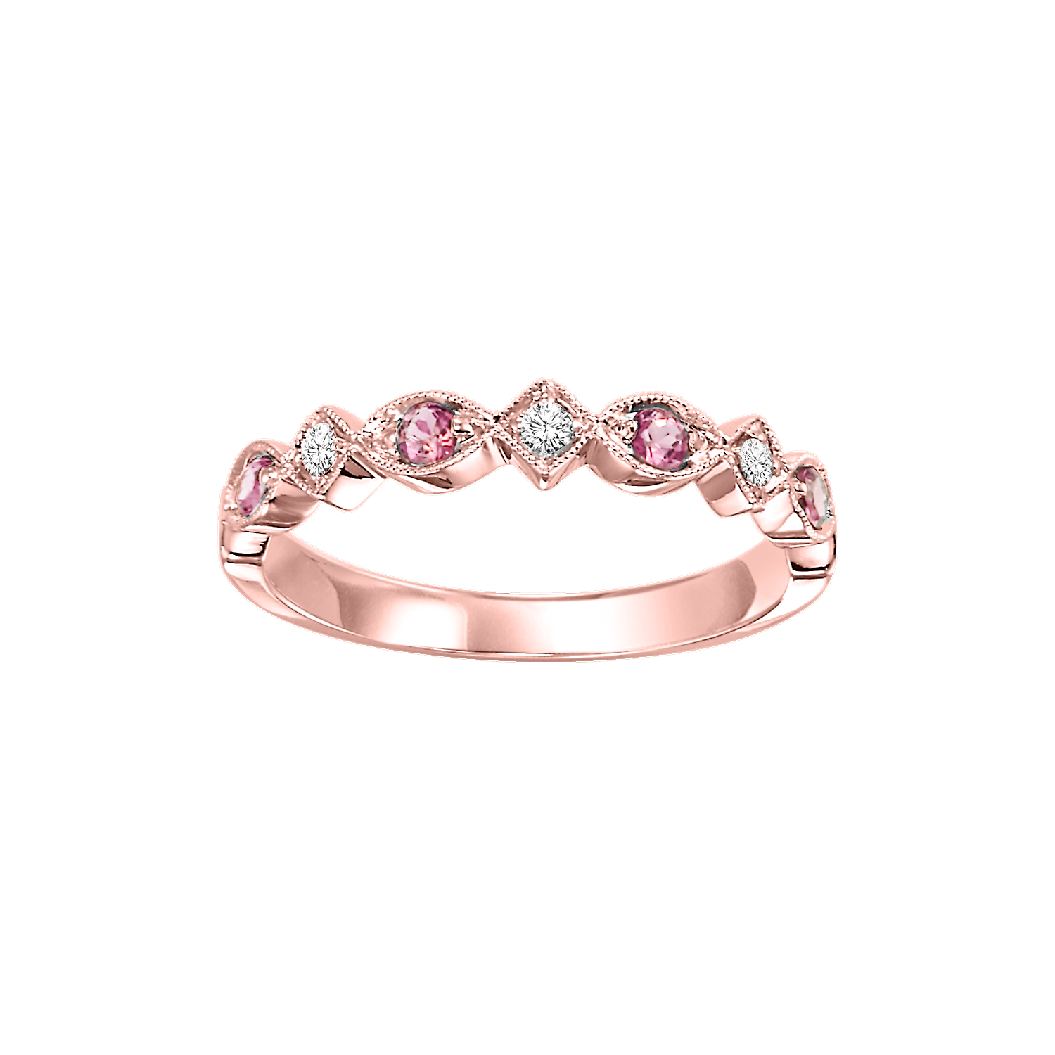 10kr mix prong pink tourmaline band 1/20ct