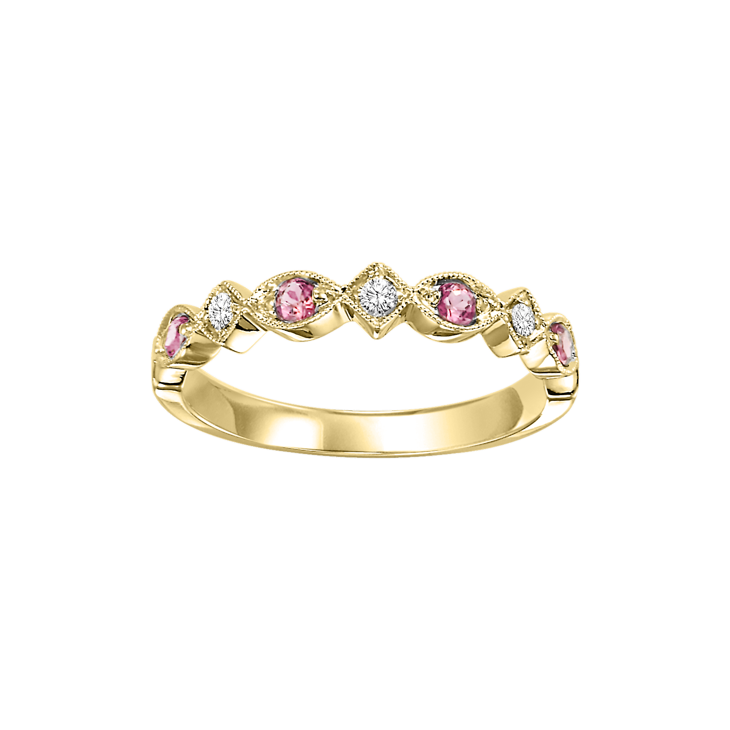 10ky mix prong pink tourmaline band 1/20ct