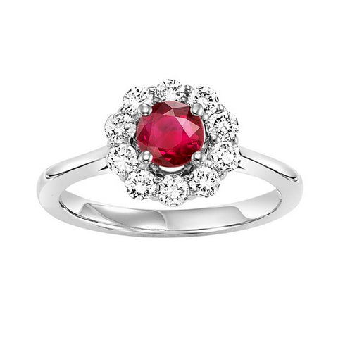 14kw color ens halo prong ruby ring 1/2ct, h130-5-4wc