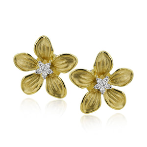 Simon G le2319 Flower Stud Earrings in 18k Gold with Diamonds