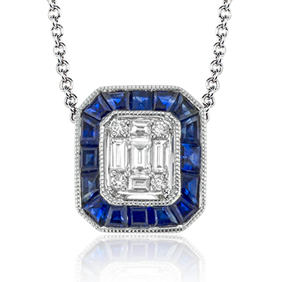Simon G lp4555 Sapphire Pendant Necklace in 18k Gold with Diamonds