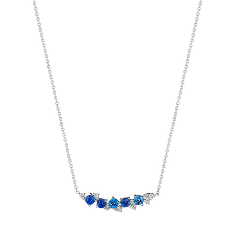Penny Preville 18K White Gold Diamond & Sapphire Curved Bar Necklace