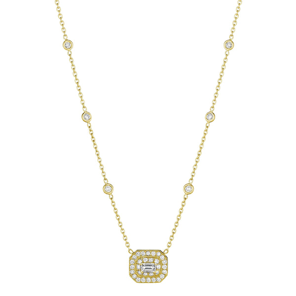 Penny Preville 18K Gold Mid Emerald-Cut Diamond Art Deco Necklace