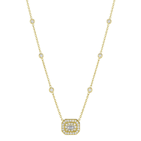 Penny Preville 18K Gold Mid Emerald-Cut Diamond Art Deco Necklace