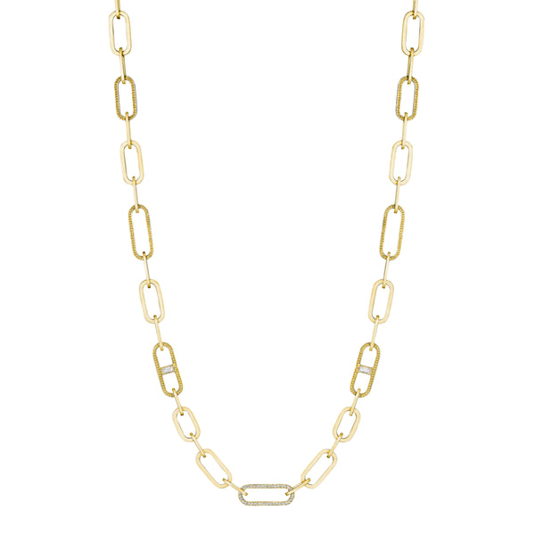 Penny Preville 18K Gold Diamond Baguette Station Flat Link Necklace 18''