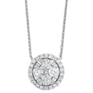Diamond Starburst Eternity Circle Cluster Pendant Necklace In 14k White Gold (1/3 Ctw)