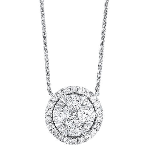 Diamond Starburst Eternity Circle Cluster Pendant Necklace In 14k White Gold (1/4 Ctw)
