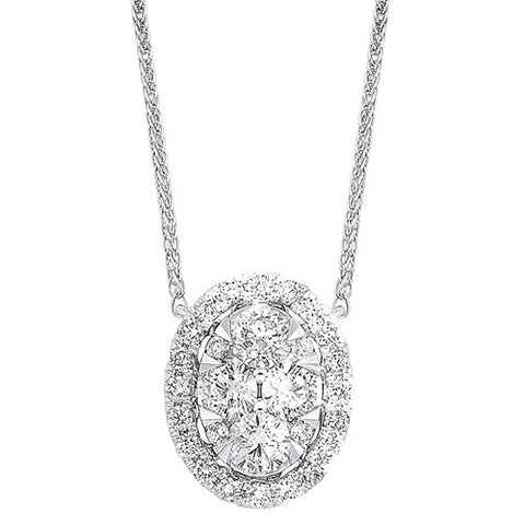 Diamond Starburst Eternity Oval Cluster Pendant Necklace In 14k White Gold (1/3 Ctw)