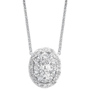 Diamond Starburst Eternity Oval Cluster Pendant Necklace In 14k White Gold (1/4 Ctw)