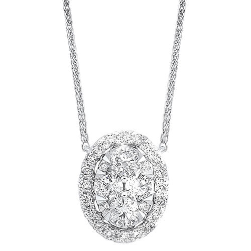 Diamond Starburst Eternity Oval Cluster Pendant Necklace In 14k White Gold (1/4 Ctw)