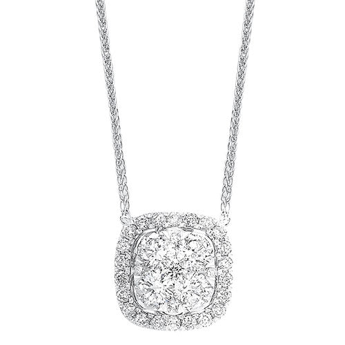 Diamond Cushion Cluster Halo Pendant Necklace In 14k White Gold (1/2 Ctw)