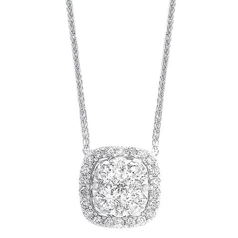 Diamond Cushion Cluster Halo Pendant Necklace In 14k White Gold (1/4 Ctw)