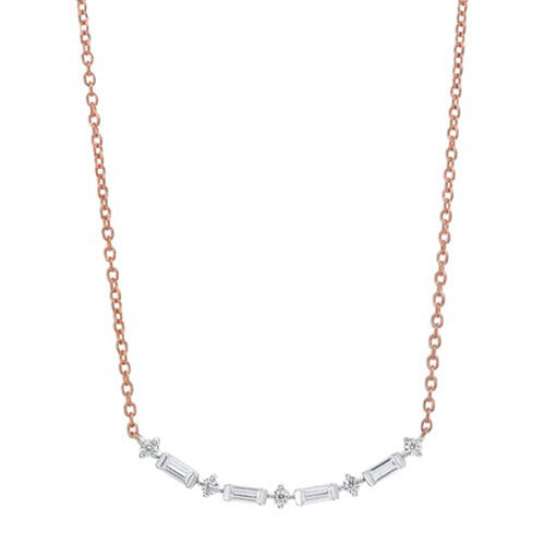 Diamond Curved Bar Link Necklace In 10K Rose Gold (1/4 Carat)