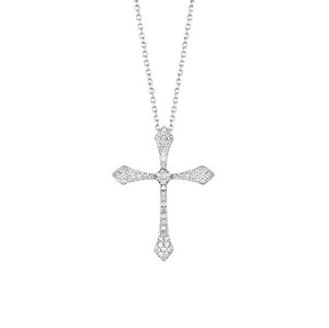 14kw cross shared prong diamond necklace 1/5ct, fr1078-4w