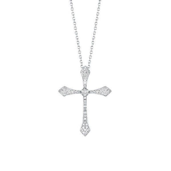 14kw cross shared prong diamond necklace 1/5ct, fr1078-4w