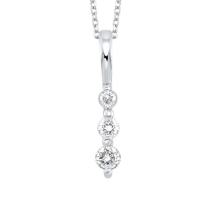 14kw 3 stone prong diamond necklace 1/4ct, fr1267-1p